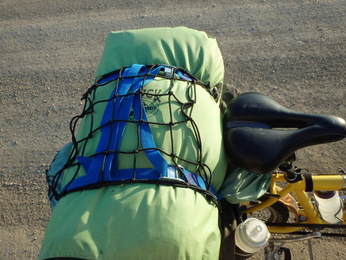 GDMBR: The Tent is loaded axially and the sleeping bags and tandem mat are loaded laterally.